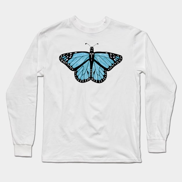 Blue Butterfly Long Sleeve T-Shirt by calenbundalas